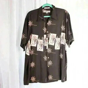 Imprints Size L Black Hawaiian shirt pinup hidden art; art to wear button down